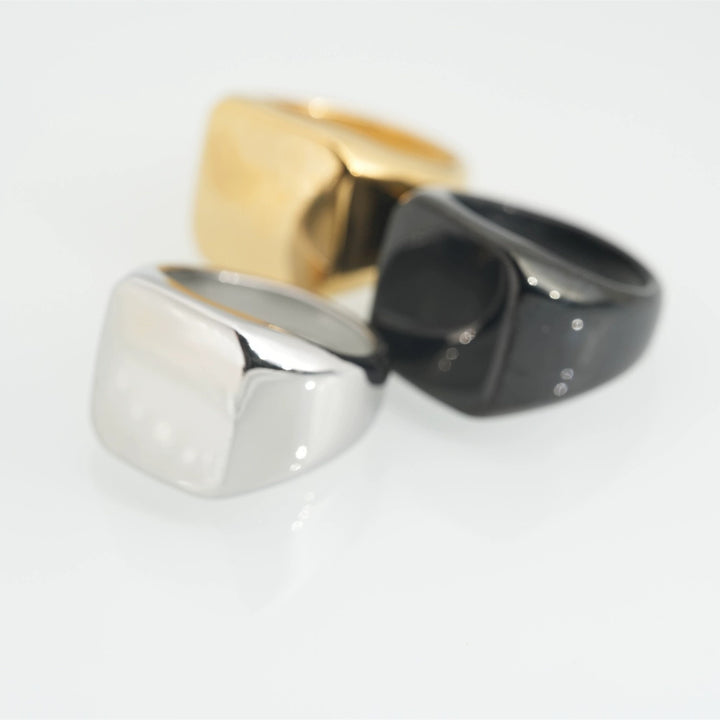 18K Gold/Silver Geometric Plain Band Ring - Minimalist Wide Band Light Luxury Niche Band