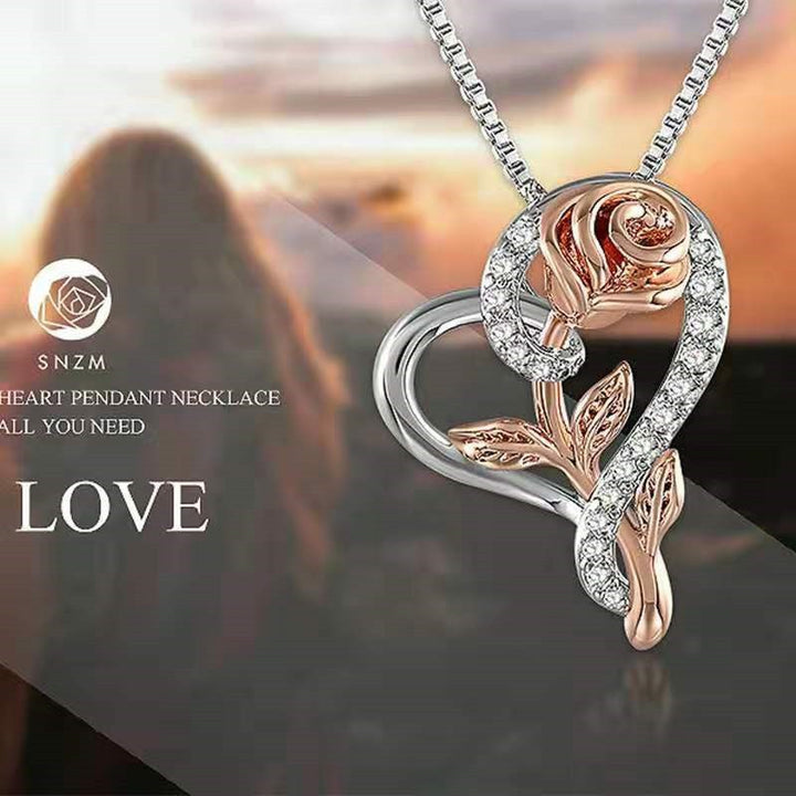 18K Gold Light Luxury Romantic Choker Two-Tone Rose Heart Full-Diamond Necklace