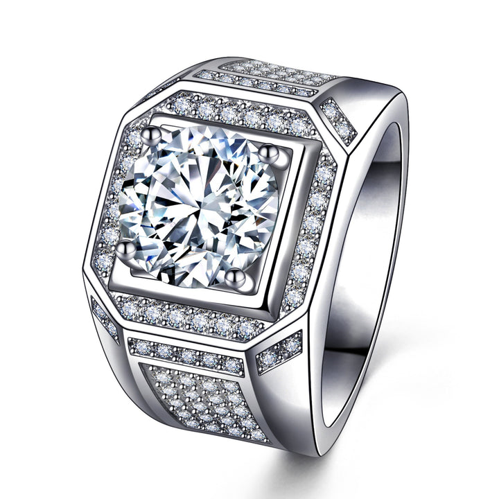 Multi-Color Large Center Diamond Full-Pavé Ring - Titanium Steel Light Luxury Luxurious Band