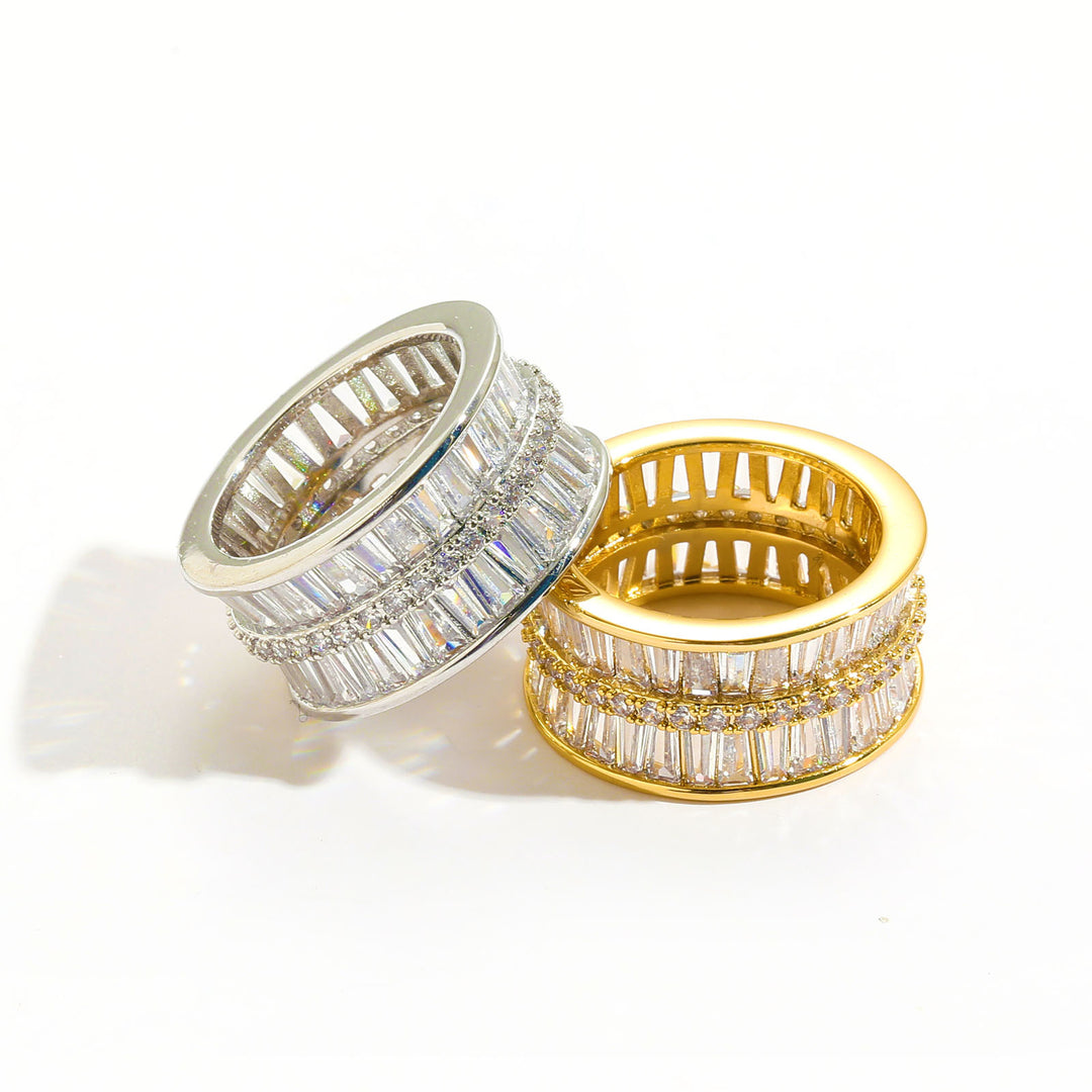 Luxurious Baguette Diamond-Embedded Ring (Gold/Silver Version)