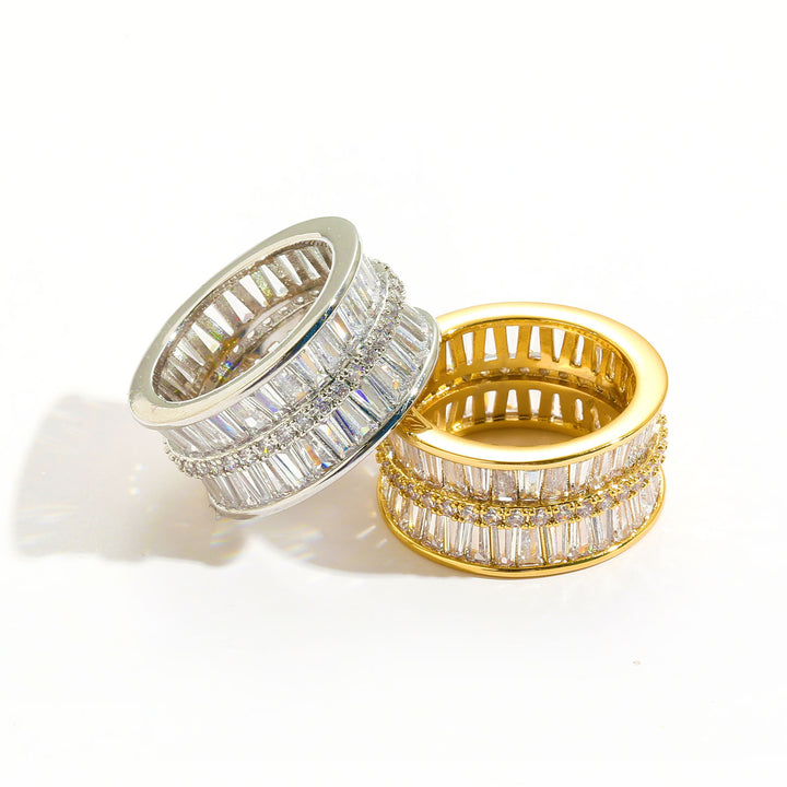 Luxurious Baguette Diamond-Embedded Ring (Gold/Silver Version)