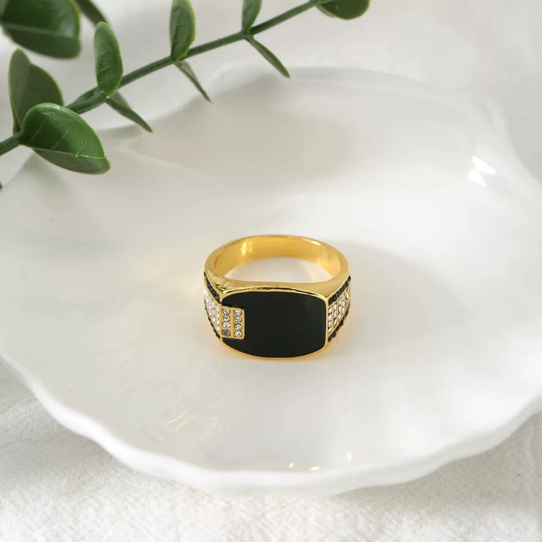 18K Gold Black Onyx Signet Ring | Classic Geometric Men's Ring