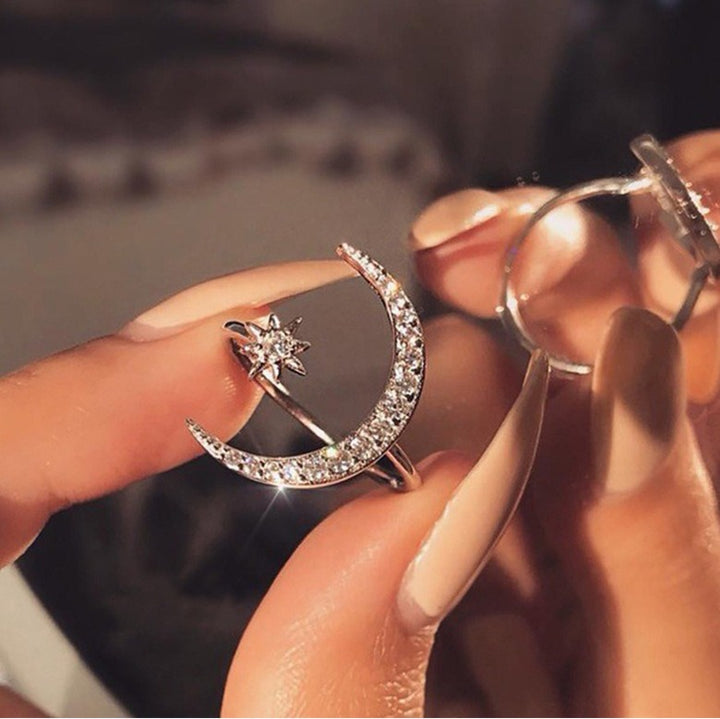 Moon & Star Adjustable Open Ring