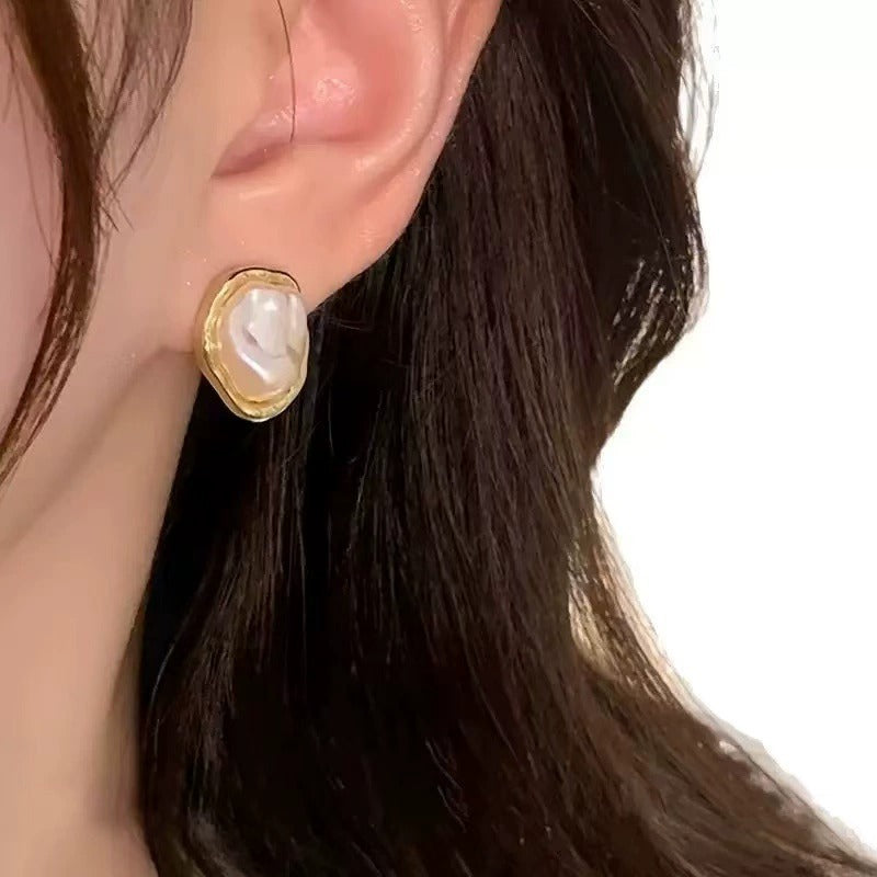 18K Gold Plated Freshwater Pearl Stud Earrings | Organic Shape | Minimal Elegance