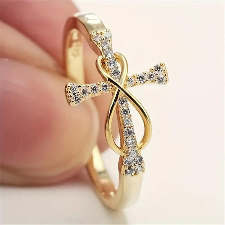 Cross and Infinity Symbol Full-Diamond Ring (Gold/Silver Version)