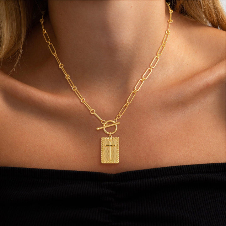 Vintage Cross Square Tag OT Clasp Necklace (Gold/Silver Version)