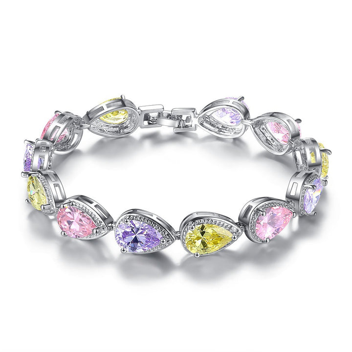 Pear Shine Starburst Sterling Silver Multi-Color Pear-Cut Gemstone Bracelet