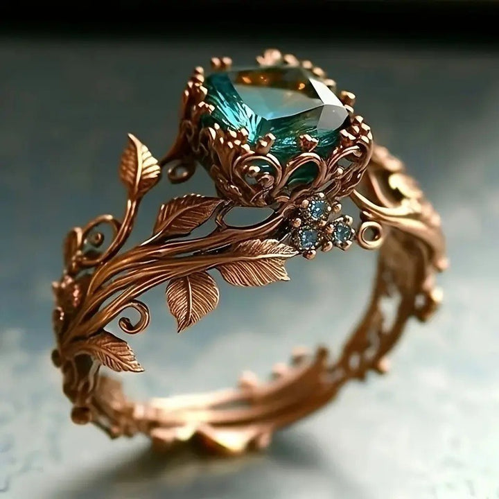 Vine Crystal Glow Vintage Vine Green Crystal Ring｜Natural Texture for Finger Elegance