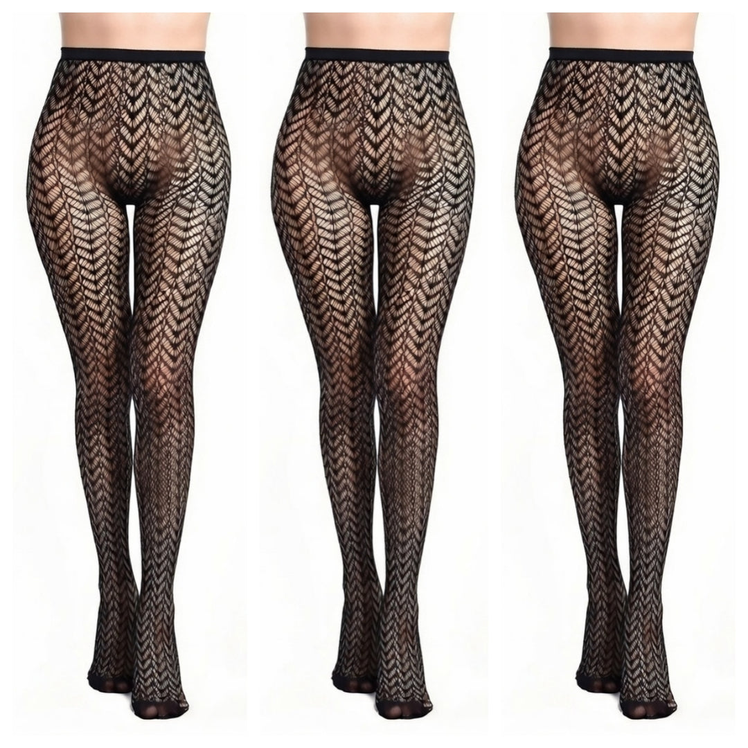 High-Waist Wheat Ear Herringbone Fishnet Pantyhose