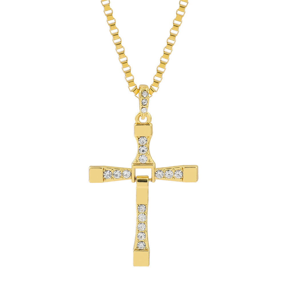 Luxurious Diamond-Inlaid Cross Necklace