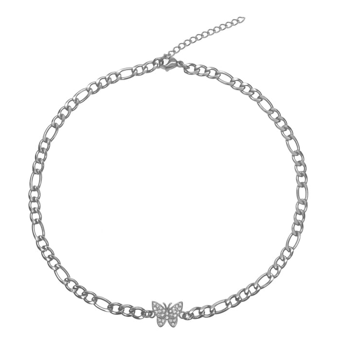 Diamond-Inlaid Butterfly Silver Spliced Necklace
