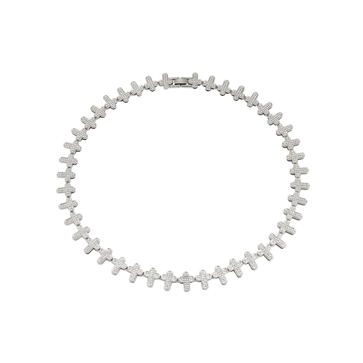 Full-Drilled Cross Linked Silver Necklace