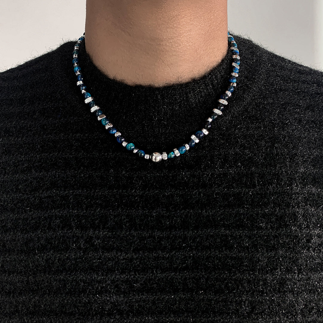 Ocean-Inspired Beaded Silver Necklace