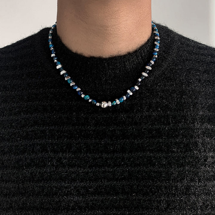 Ocean-Inspired Beaded Silver Necklace