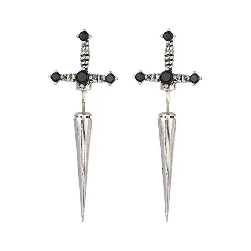 Gothic Punk Cross Spike Earrings - Multi-Color Gem-Embedded Personalized Earrings
