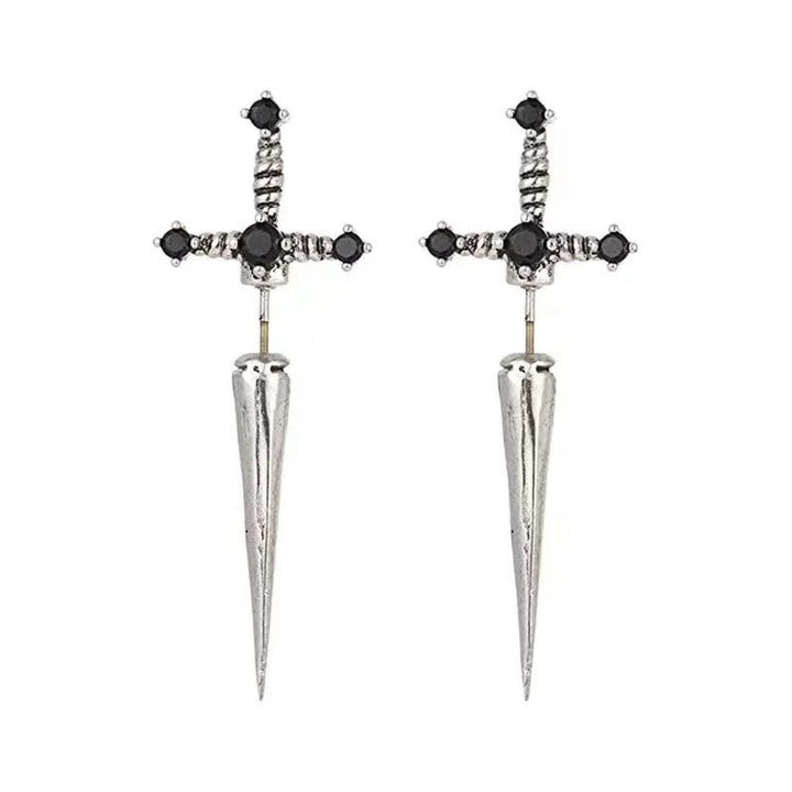 Gothic Punk Cross Spike Earrings - Multi-Color Gem-Embedded Personalized Earrings