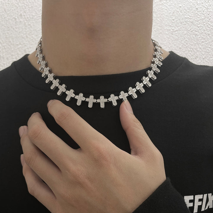 Full-Drilled Cross Linked Silver Necklace