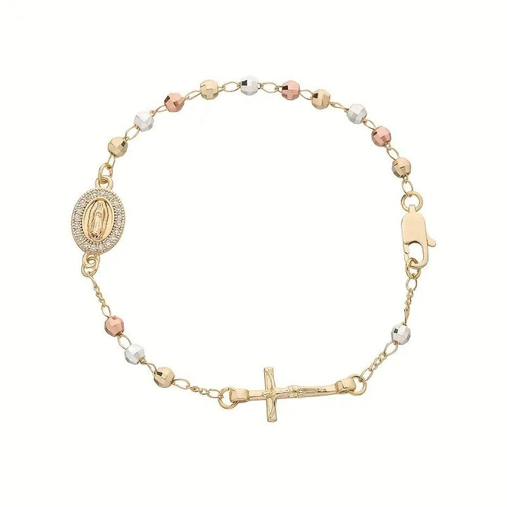 18K Gold-Plated Religious Element Paved Diamond Bracelet - Our Lady of Guadalupe/Cross Multi-Style Light Luxury Bracelet