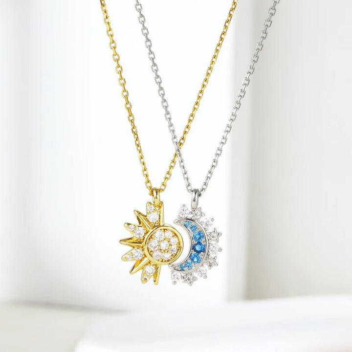 Sun and Moon Diamond-Inlaid Gold and Silver Two-Tone Necklace