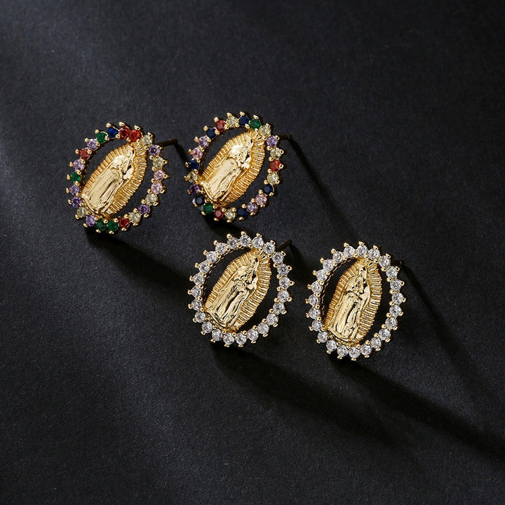 18K Gold Color Diamond Earrings - -Plated Religious Niche Earrings European