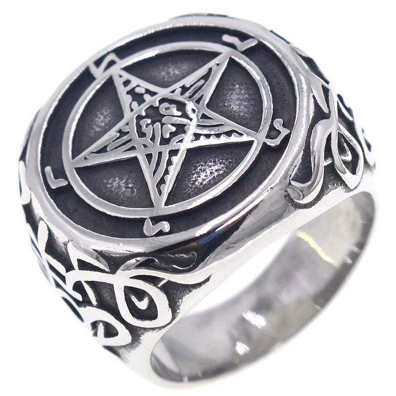 S925 Silver Antiqued Dark Satanic Star Vintage Ring
