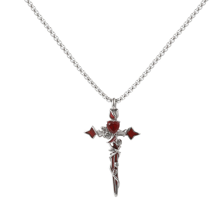 Dark Romantic Cross & Heart Necklace