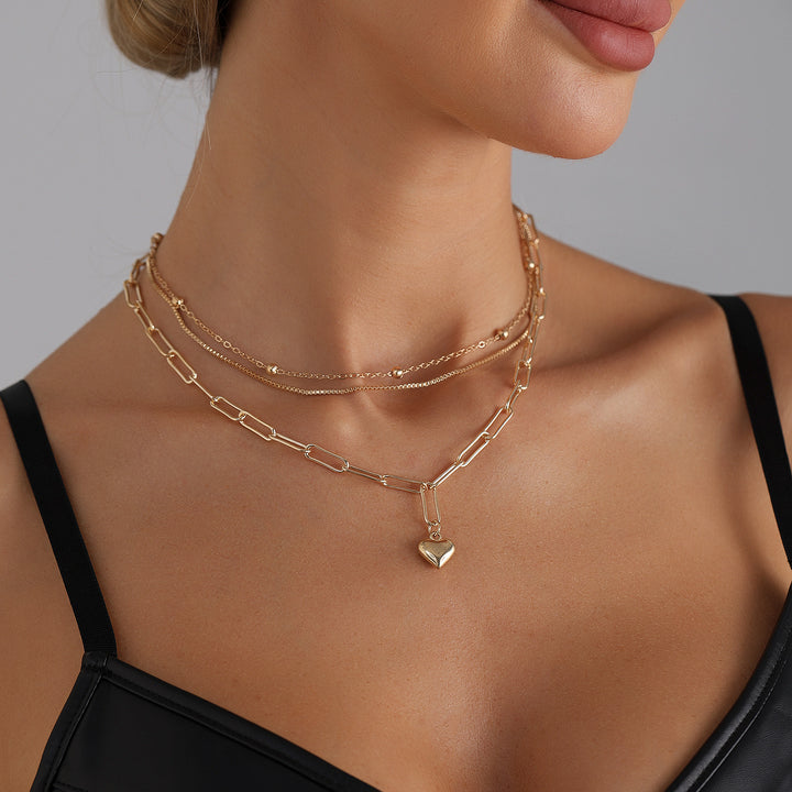 Gold Multi layered Stacked Love Pendant Necklace