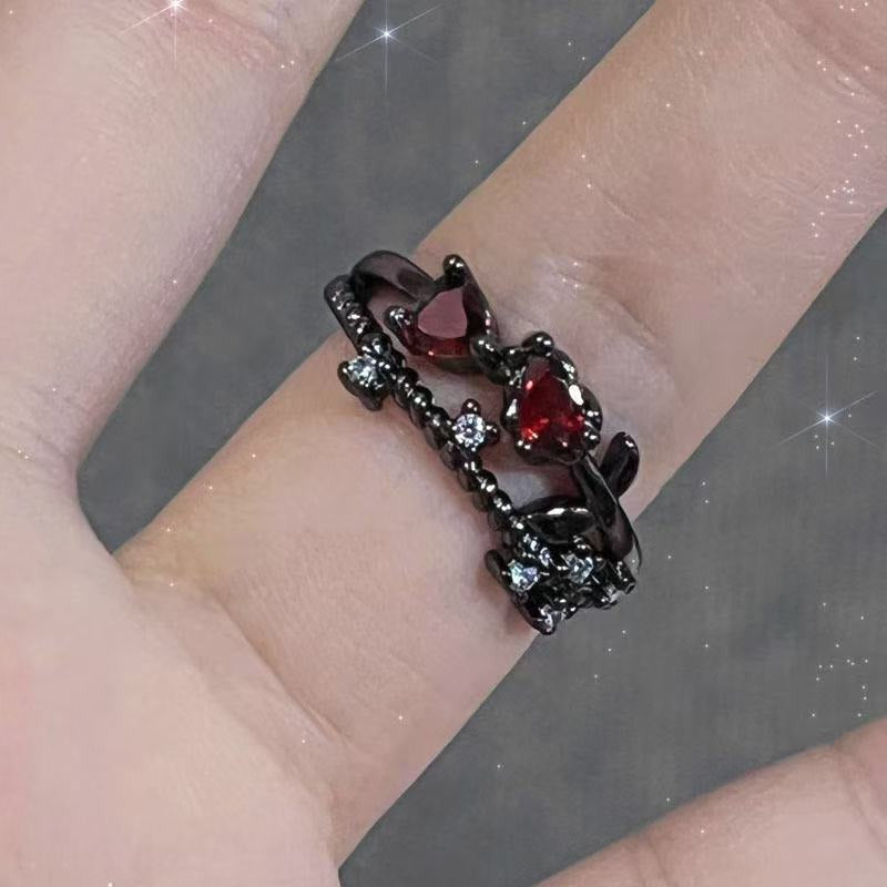 Gothic Dark Red & Black Open Ring - Multi-Style (Thorn/Butterfly/Star) Statement Band