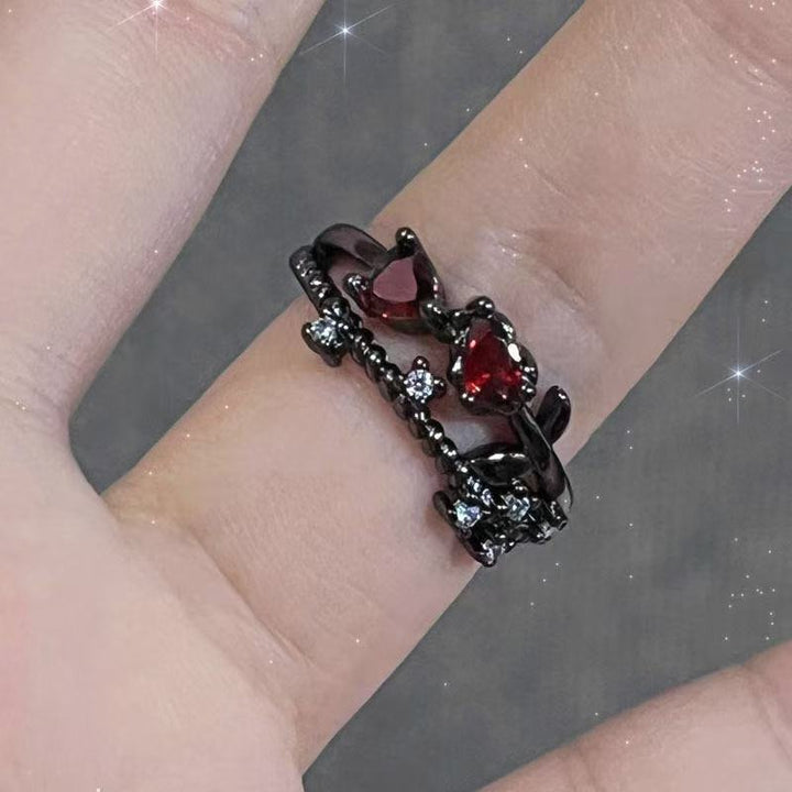 Gothic Dark Red & Black Open Ring - Multi-Style (Thorn/Butterfly/Star) Statement Band