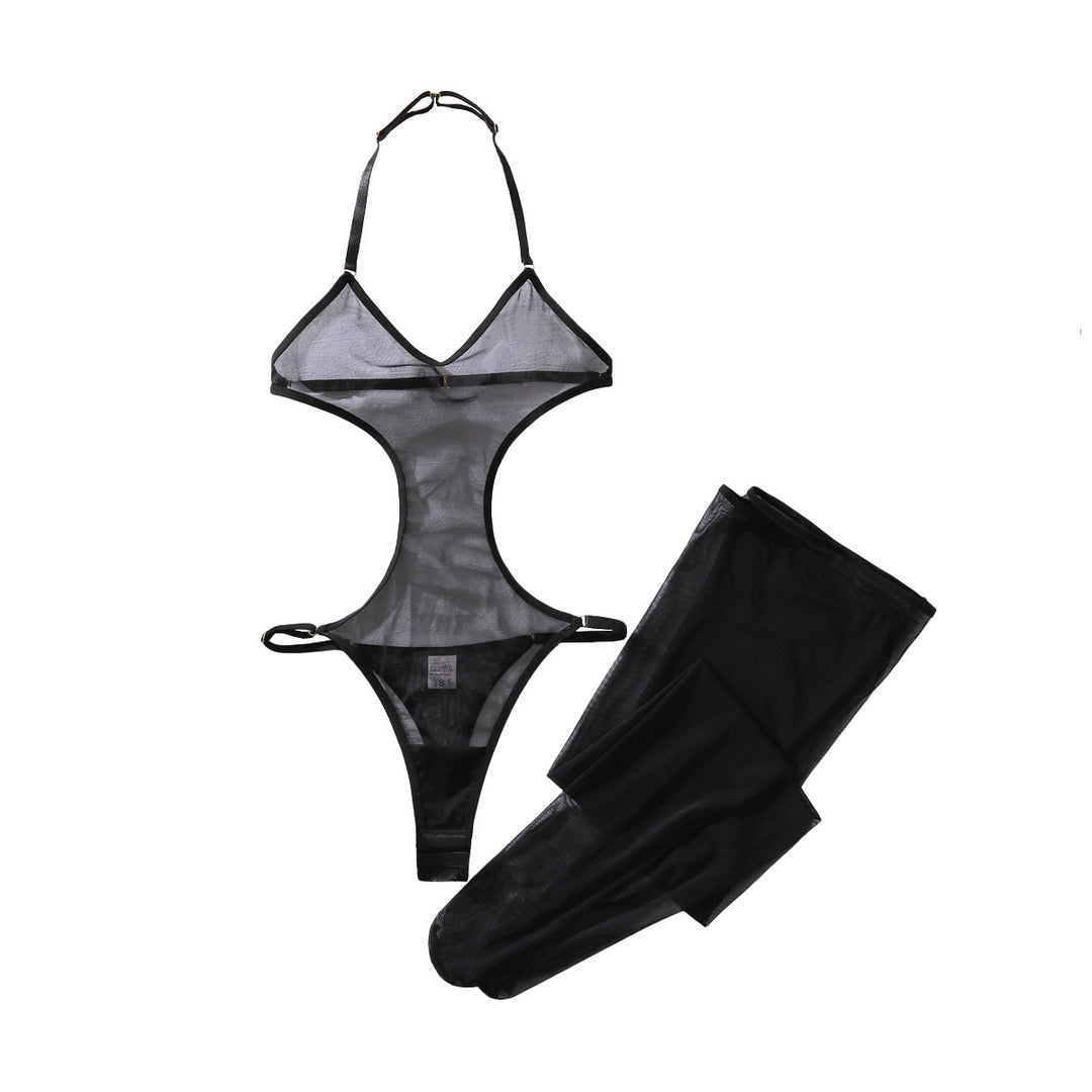 Sheer Cut-Out Teddy with Stockings