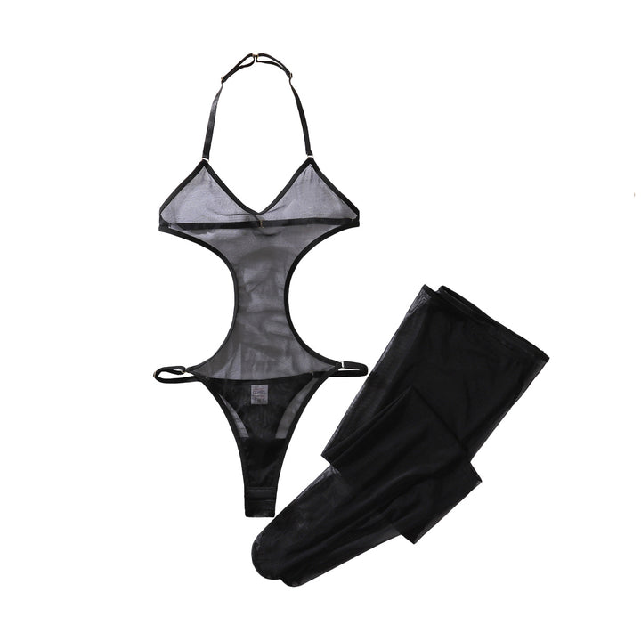 Sheer Cut-Out Teddy with Stockings