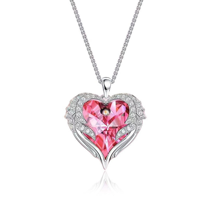 Angel Wing Heart Crystal Necklace | Multicolor Gem | Meaningful Gift for Her