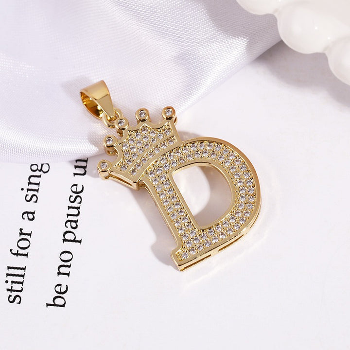 26 Letters Optional Crown Diamond-Encrusted Necklace - Gold/Silver Two-Color Unisex Personalized Light Luxury Accessory
