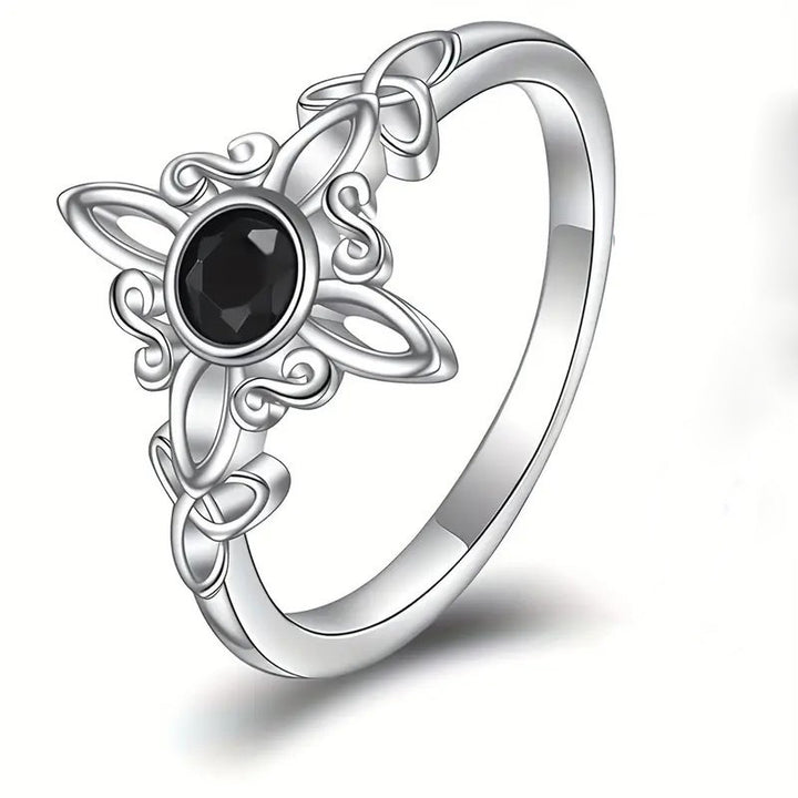 Vintage Pattern Black Gem Silver Ring - Women's Light Luxury Elegant Personalized Ring, Artistic Fashion Accessory