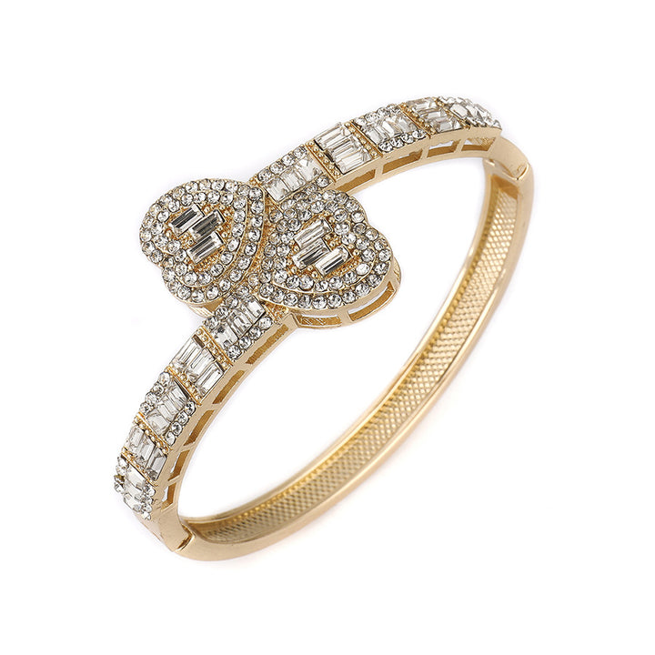 Double-Heart Full-Diamond Multi-Color Bangle (Gold/Rose Gold/Silver Version)