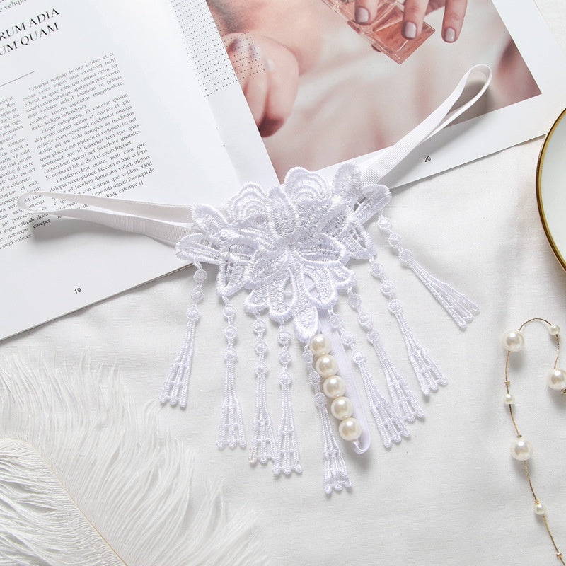 Tassel Pearl Lace Thong
