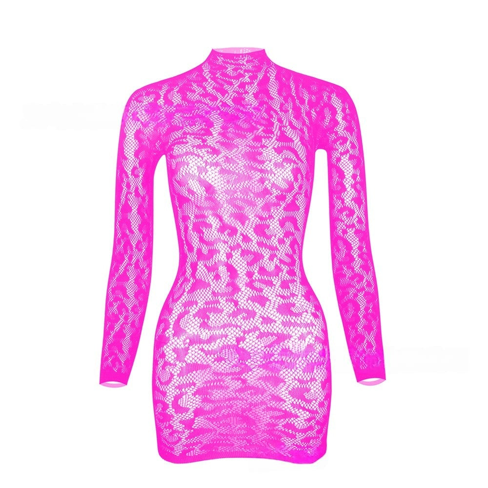 Leopard Lace Mesh Mini Dress