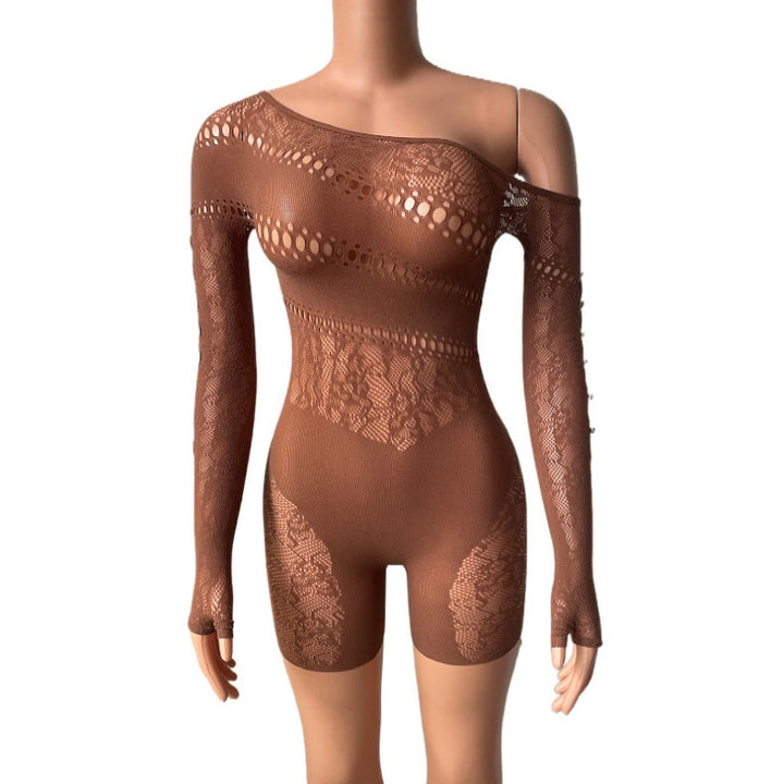 Sexy One-Shoulder Lace Mesh Romper