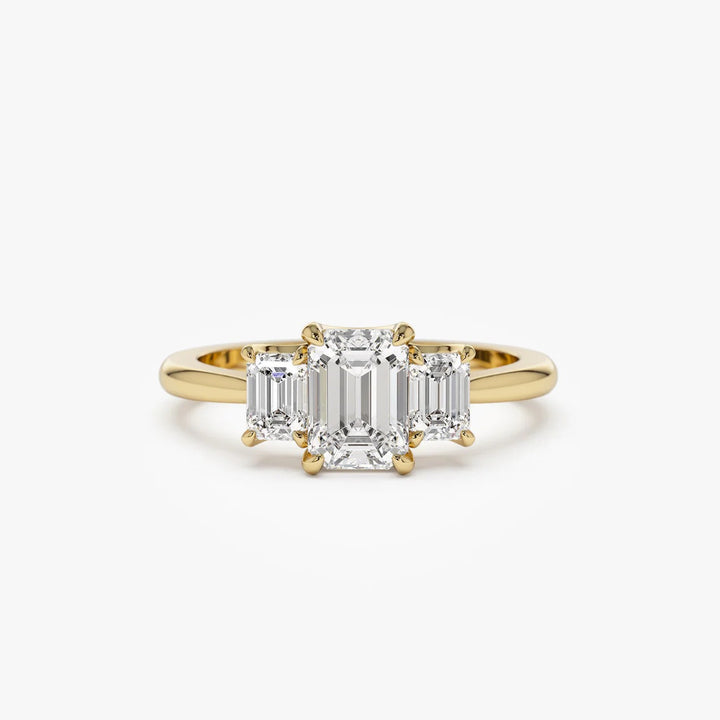 18K Gold Baguette Three-Stone Ring - Emerald-Cut Light Luxury Band