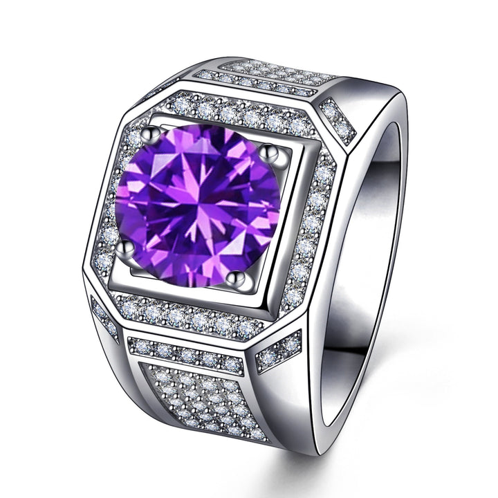 Multi-Color Large Center Diamond Full-Pavé Ring - Titanium Steel Light Luxury Luxurious Band
