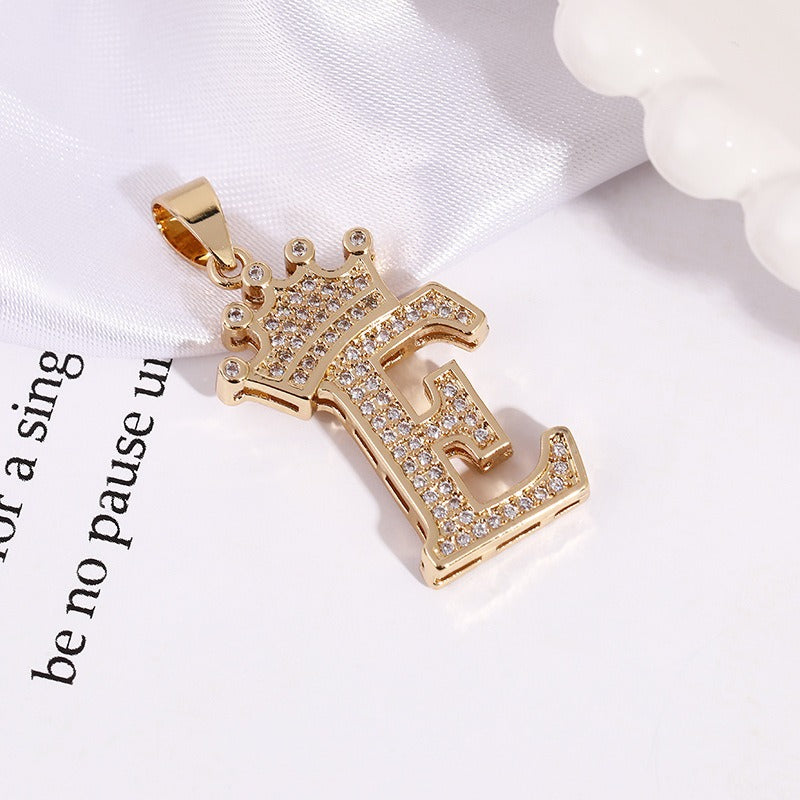 26 Letters Optional Crown Diamond-Encrusted Necklace - Gold/Silver Two-Color Unisex Personalized Light Luxury Accessory