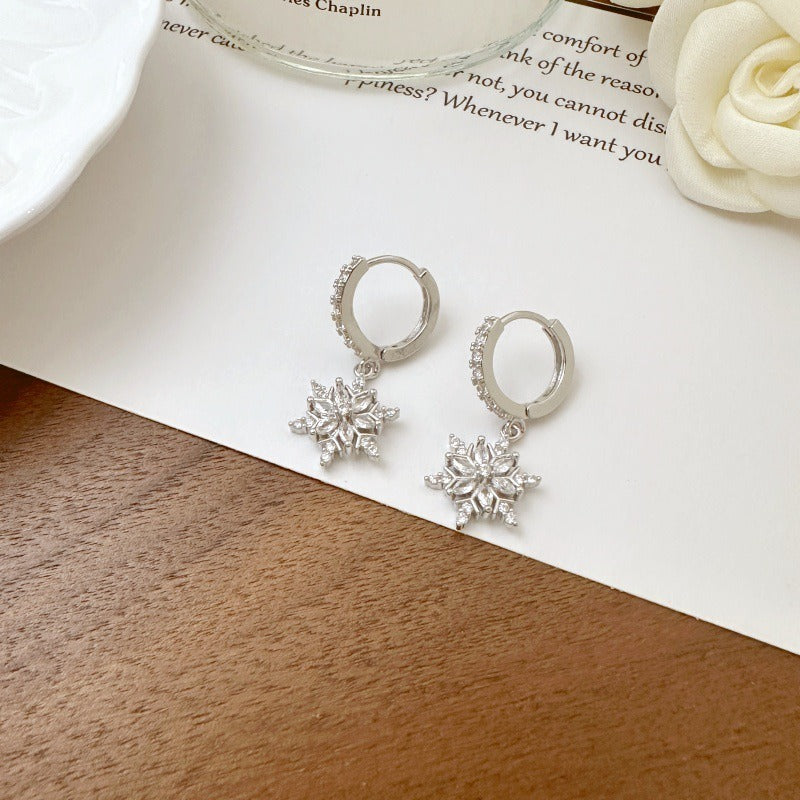 Snowflake Charm Hoop Earrings | Sparkling Pavé Design · Winter-Inspired Jewelry