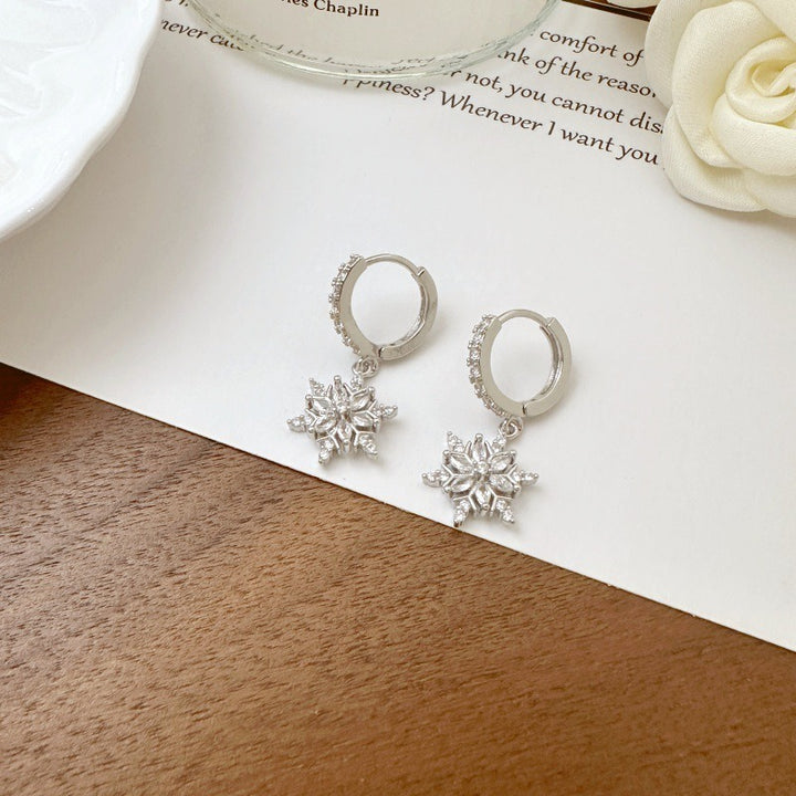 Snowflake Charm Hoop Earrings | Sparkling Pavé Design · Winter-Inspired Jewelry