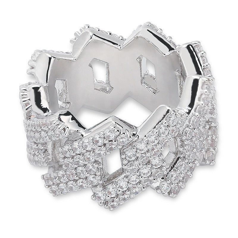 Braided Pattern Full Diamond Ring - Gold/Silver Two-Color Light Luxury Personalized Accessory