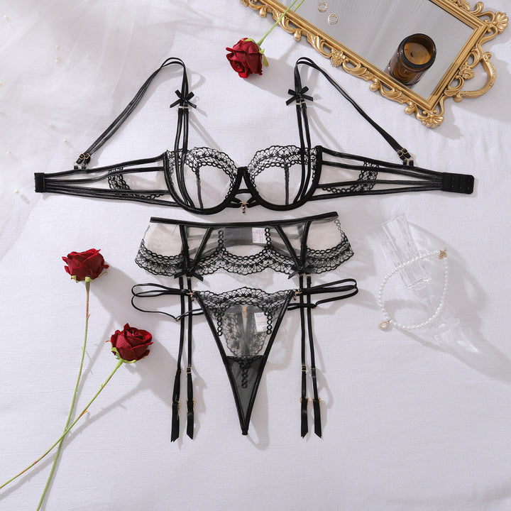 Strappy Lace Bow Garter Lingerie Set