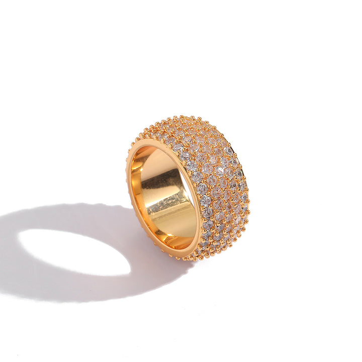 Luxurious Wide-Band Ring with Full Diamond Setting (Silver/Gold Version)