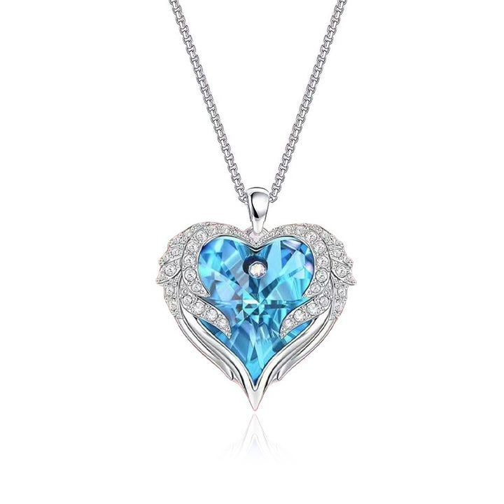 Angel Wing Heart Crystal Necklace | Multicolor Gem | Meaningful Gift for Her