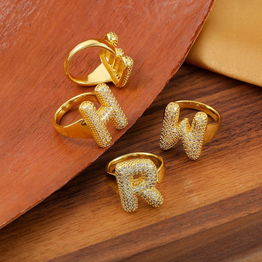 Letter Starburst 18K Gold Diamond 26-Letter Open Ring（Free shipping on orders of two or more items）