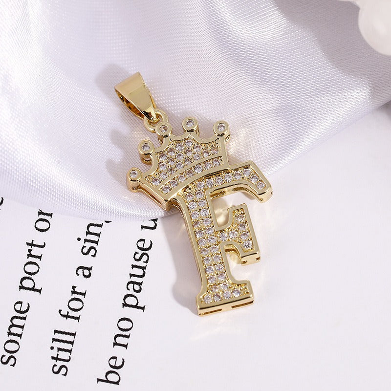 26 Letters Optional Crown Diamond-Encrusted Necklace - Gold/Silver Two-Color Unisex Personalized Light Luxury Accessory