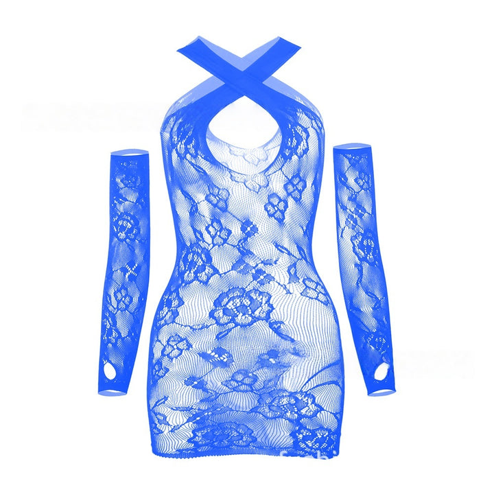 Cross-Neck Lace Long-Sleeve Mini Dress